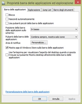 guida impostazioni barra delle applicazioni